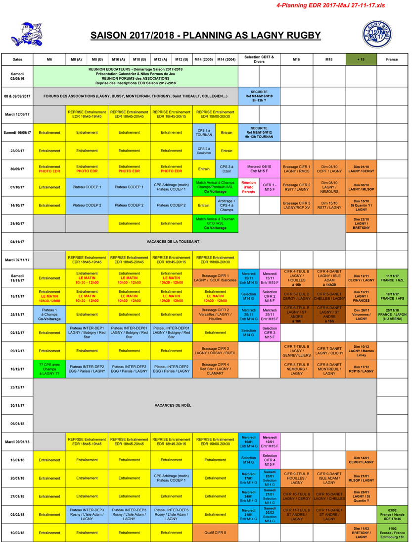 Le Calendrier de l'école de rugby – Le Petit Journal