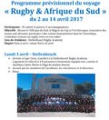 Programme détaillé du Voyage des cadets et juniors en Afrique du (...)