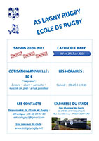 La plaquette Ecole de Rugby BABY 2020